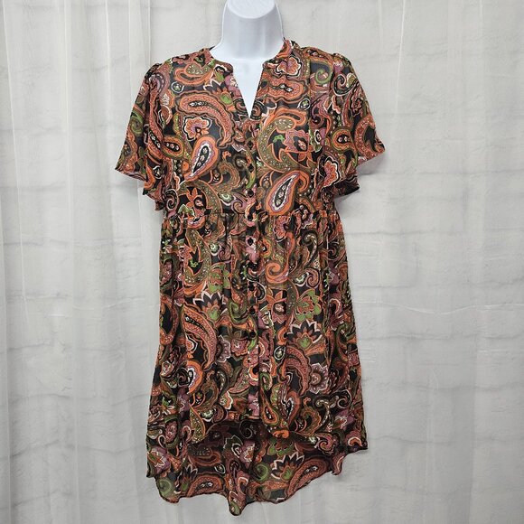 Cato Blouse Boho Paisley Floral Retro Sheer Tunic S - Picture 1 of 9